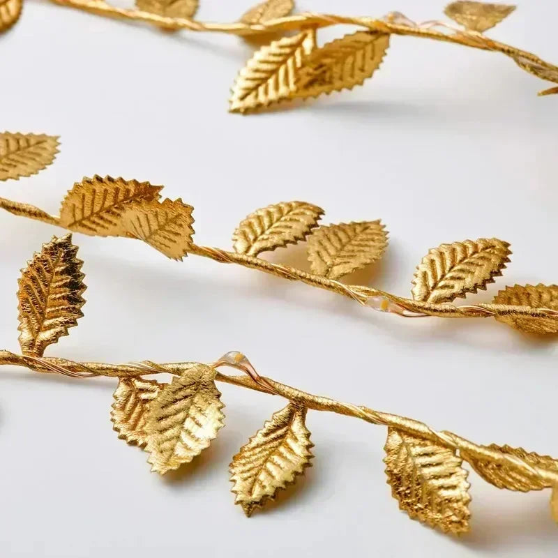AureaLeaf LED Gold Leaf String Lights – Battery-Powered Decorative Fairy Lights for Home & Festive Celebrations