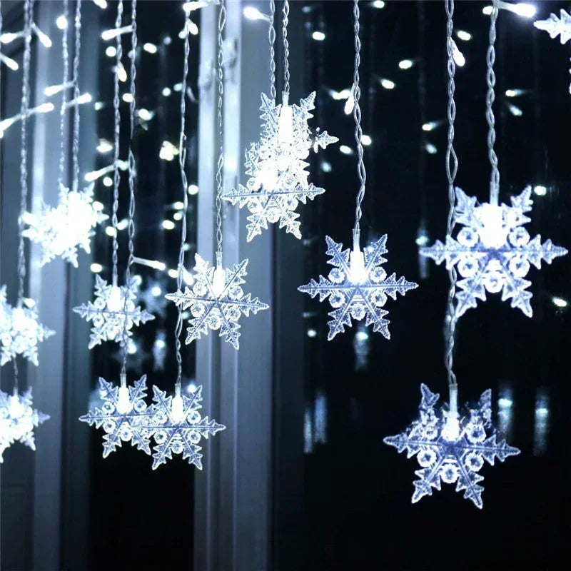 LumaSnow 4M LED Snowflake Curtain Lights – Christmas Icicle String Lights for Windows, Parties & Holiday Decorations