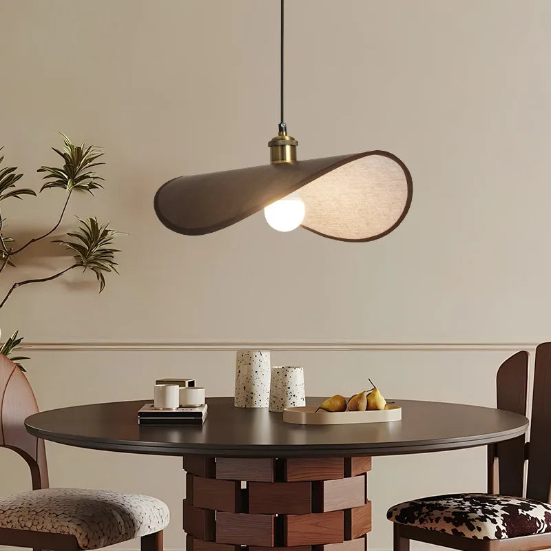 Wabi-Sabi Pendant Light with Fabric Shade – Japandi Retro Ceiling Lamp | Warm Ambient Interior Lighting