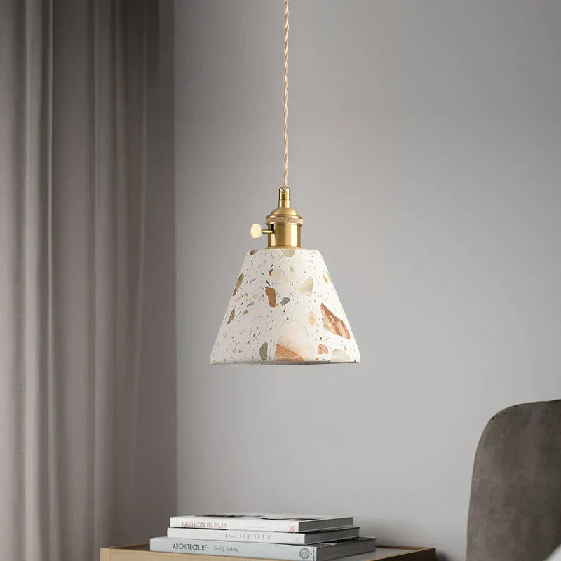 Terrazzo Stone Pendant Light with Copper Detail – Modern LED Ceiling Lamp | Contemporary Designer Lighting