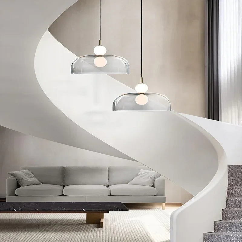 Nordic Globe Pendant Light – Double Glass LED Ceiling Lamp | Scandinavian Designer Lighting | Elegant Dining Room Feature
