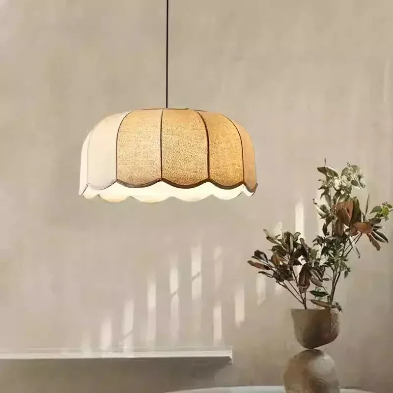 Hoshira Linen Pendant Light – Japandi Wabi-Sabi Ceiling Lamp | Soft Ambient LED Lighting for Modern Interiors