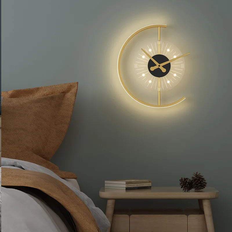 Nordic Wall Light with Clock Design – Modern LED Wall Lamp | Decorative Ambient Lighting | Scandinavian Interior Accent