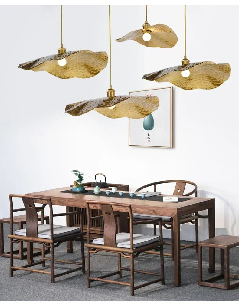 Gold Lotus Pendant Light – Vintage Zen Ceiling Lamp | Luxury Ambient Hanging Lighting