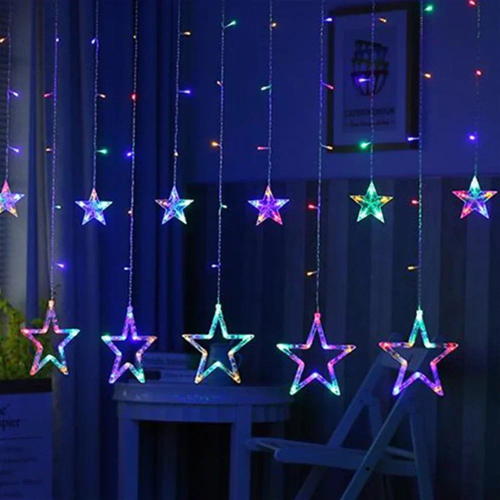 StellaGlow LED Star Icicle Lights – 3.5M Decorative Curtain Lights | Indoor & Outdoor Festive Lighting