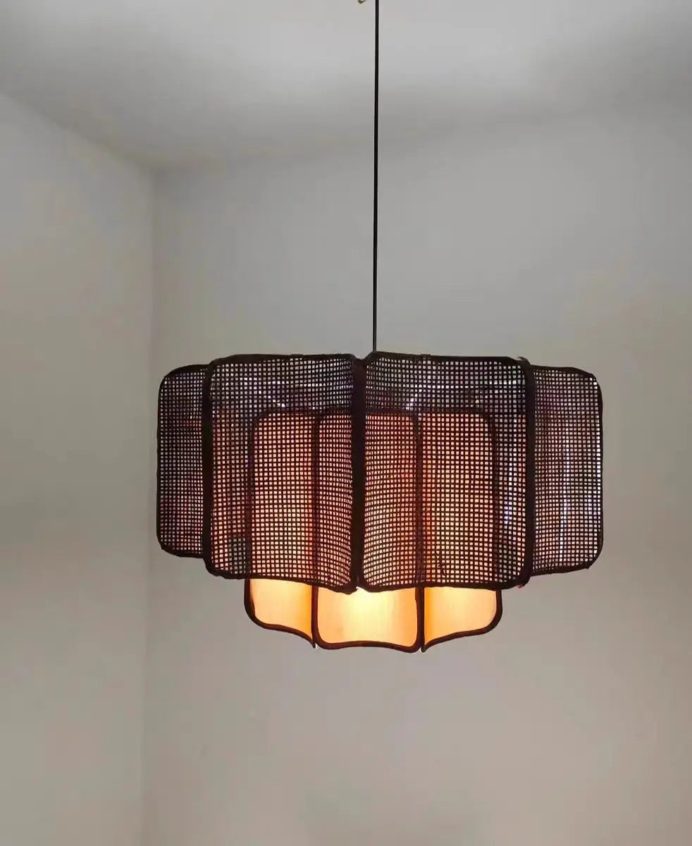 Wabi Sabi Rattan Pendant Light – Handwoven Bamboo Ceiling Lamp | Natural Ambient Lighting | Japandi Boho Interior Décor