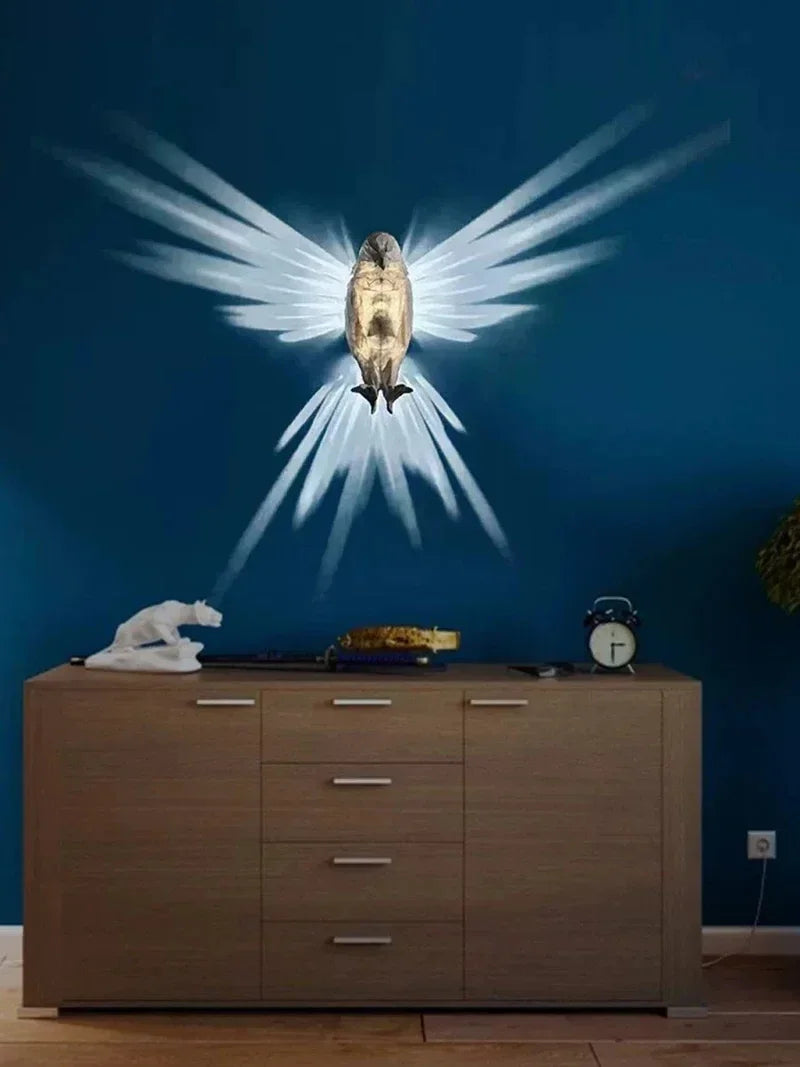 3D Vogel Wandlamp met Projectie – Moderne Dieren Wandverlichting | Artistieke LED Sfeerlamp | Decoratieve Uil- en Adelaar Wandlamp