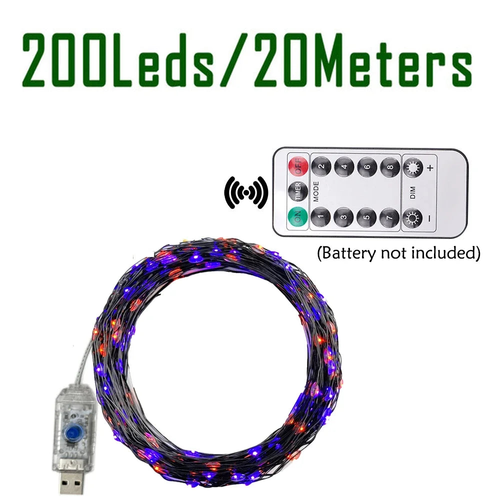 GLOWSPELL LED String Lights – Purple & Orange Halloween Fairy Lights | USB Powered with Remote Control