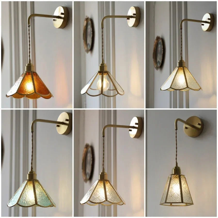 Nordic Tiffany Glass Wall Light – Copper LED Wall Lamp with Pull Cord Switch | Elegant Ambient Lighting | Timeless Interior Accent
