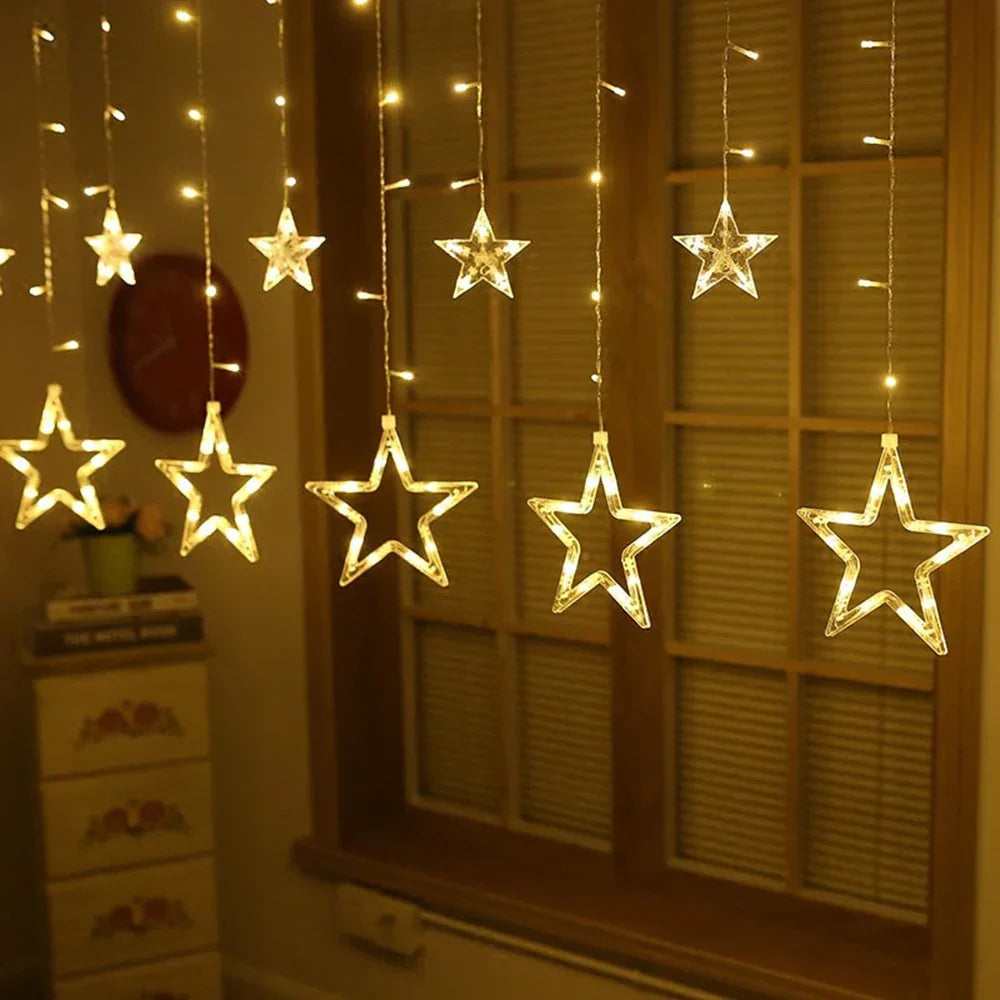StellaGlow LED Star Icicle Lights – 3.5M Decorative Curtain Lights | Indoor & Outdoor Festive Lighting