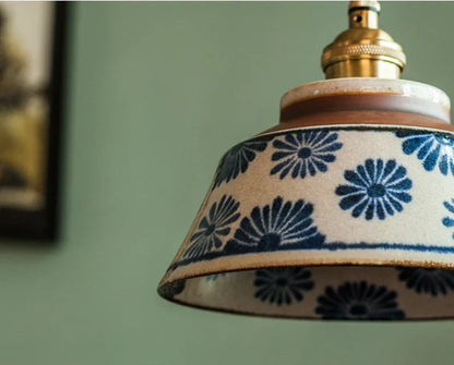 Dark Green Ceramic Pendant Light with Copper Finish – Retro Nordic Ceiling Lamp | Elegant Ambient Lighting