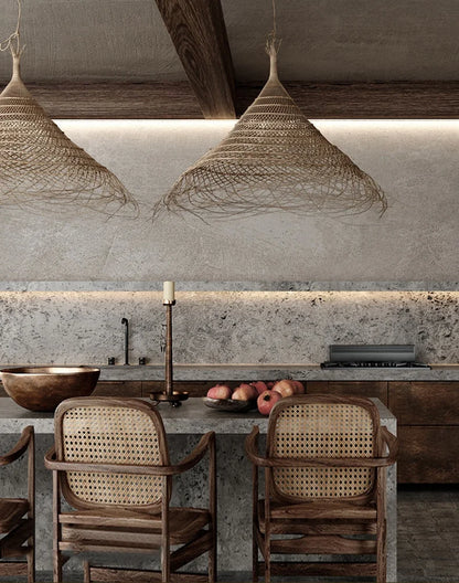 Kaizen Loom Pendant Light – Japandi LED Hanging Lamp | Wabi-Sabi Rattan-Style Ceiling Light for Calm Modern Interiors