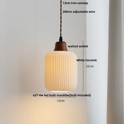 Ceramic & Wood Pendant Light – Modern Nordic LED Hanging Lamp | Natural Contemporary Lighting