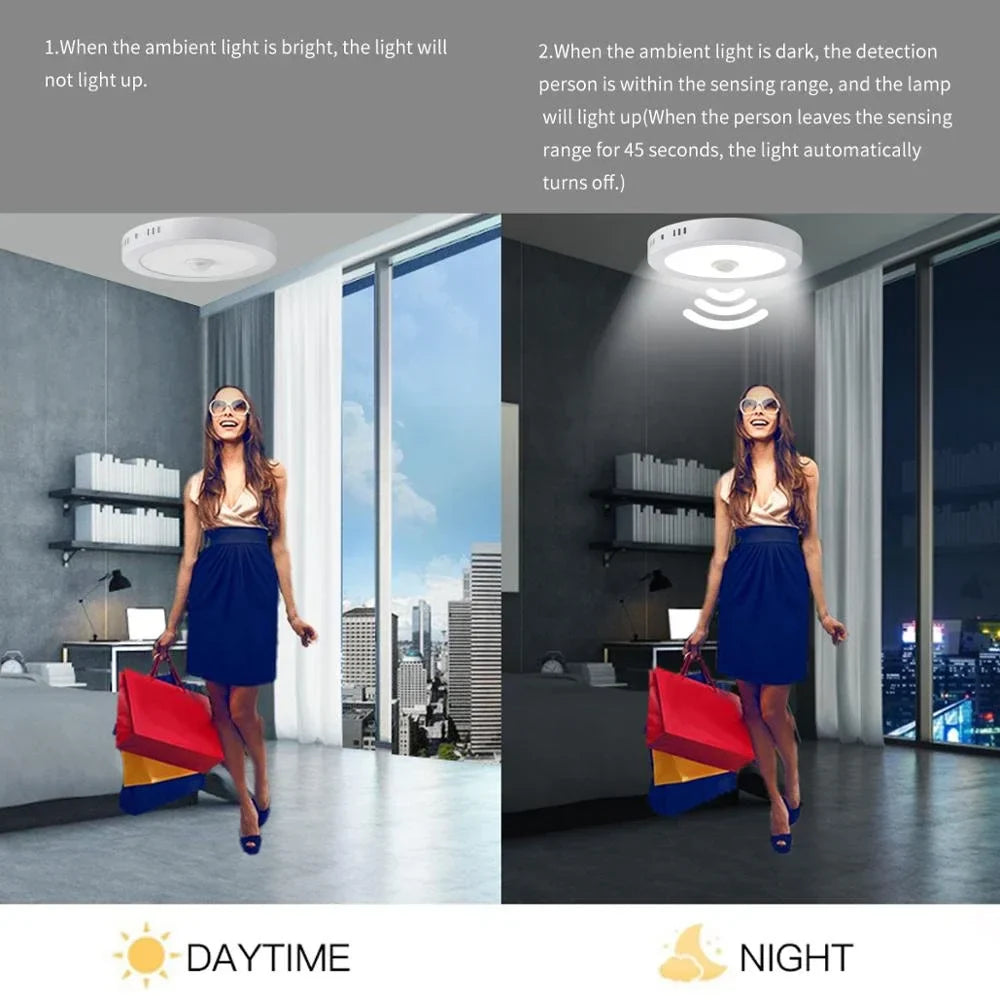 LED Ceiling Light with PIR Motion Sensor – Energy-Efficient Round Ceiling Lamp | Automatic Indoor Lighting | Modern Home Light Fixture