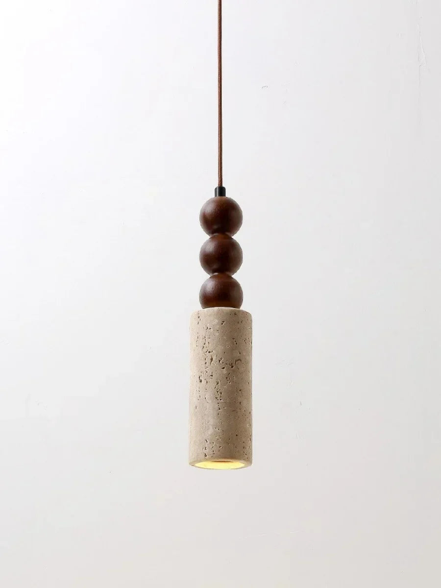 Wabiora Pendant Light – Travertine Stone & Wood Ceiling Lamp | Japandi Ambient Lighting | Natural Interior Harmony