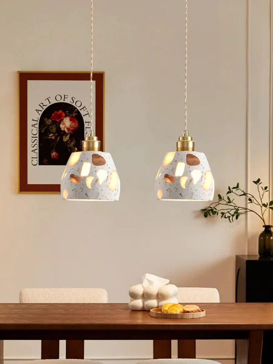 Terrazzo Stone Pendant Light with Copper Detail – Modern LED Ceiling Lamp | Contemporary Designer Lighting