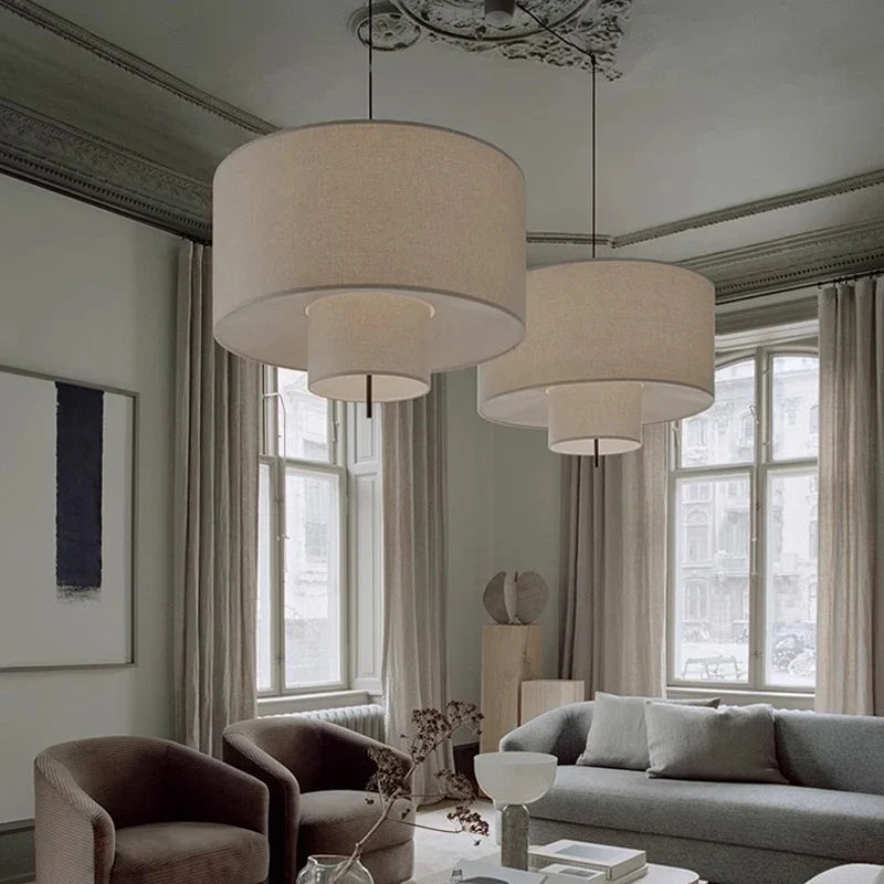 Scandinavian Wabi-Sabi Fabric Pendant Light – Modern LED Ceiling Pendant | Soft Ambient Lighting | Designer Hanging Lamp