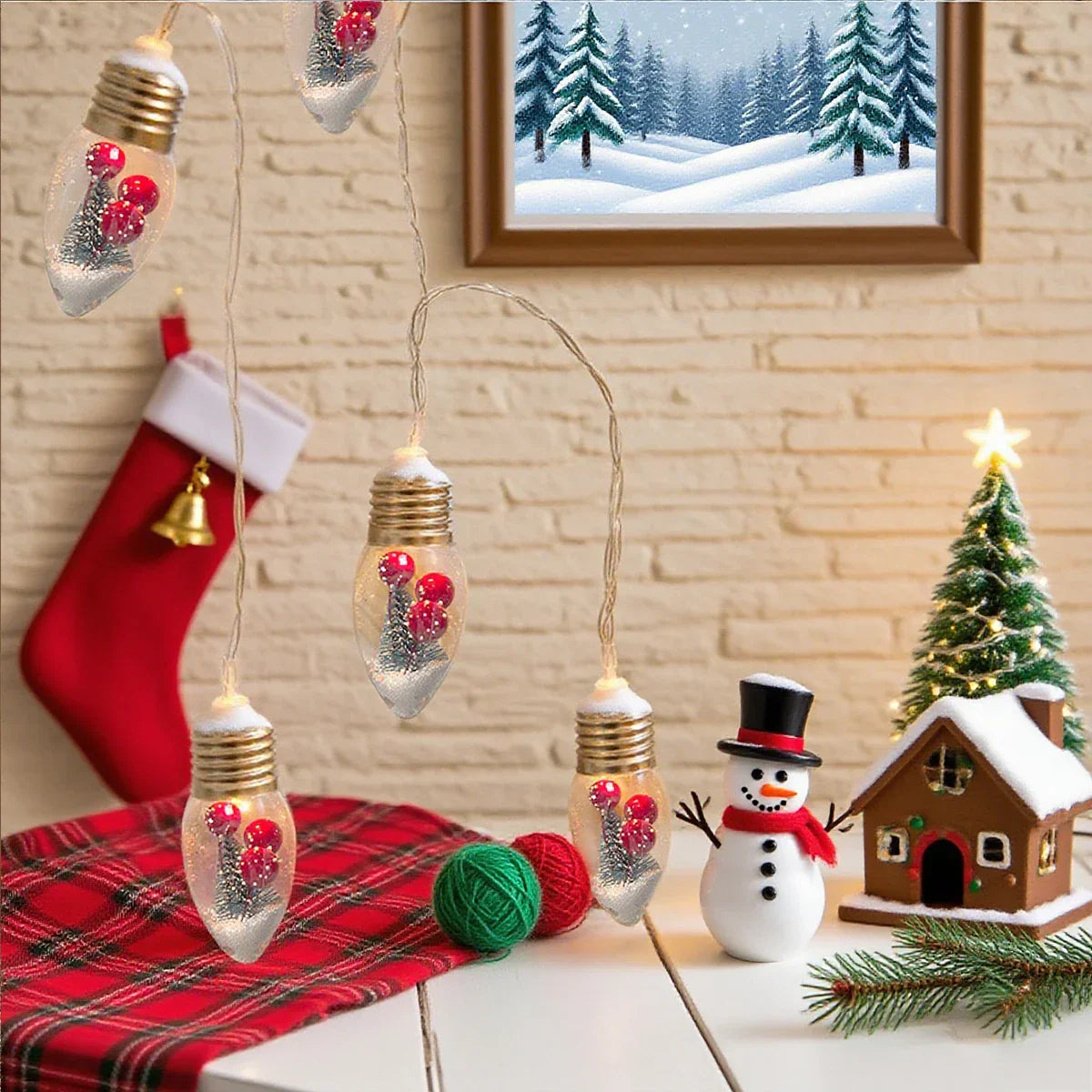 FrostGlobe LED Snow Globe String Lights – Festive Christmas Fairy Lights | Battery-Powered Holiday Decoration