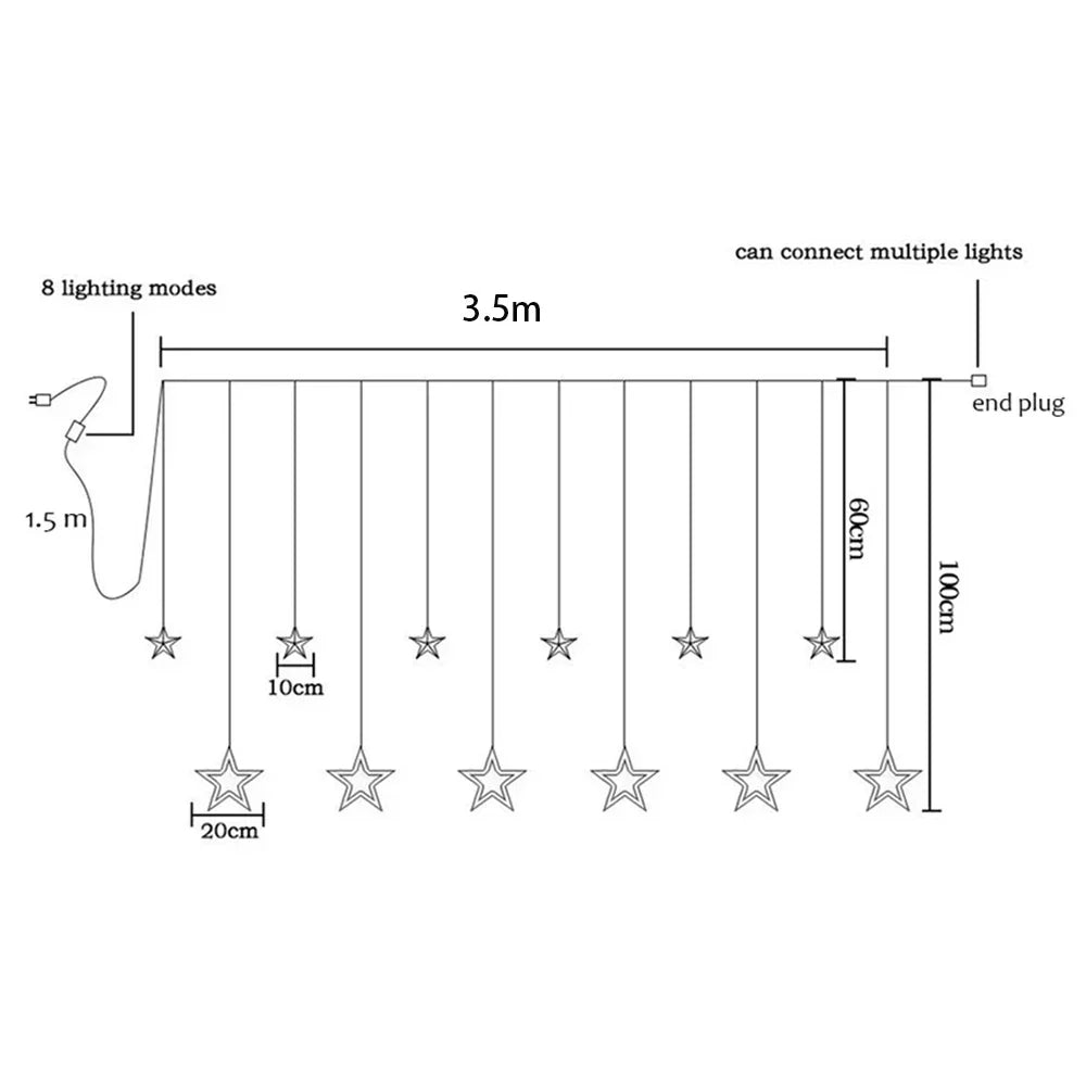 StellaGlow LED Star Icicle Lights – 3.5M Decorative Curtain Lights | Indoor & Outdoor Festive Lighting