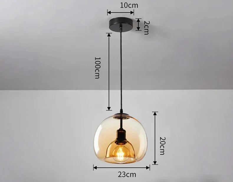 Amber Glass Pendant Light – Modern E27 Ceiling Lamp | Warm Ambient Lighting | Elegant Contemporary Interior Feature