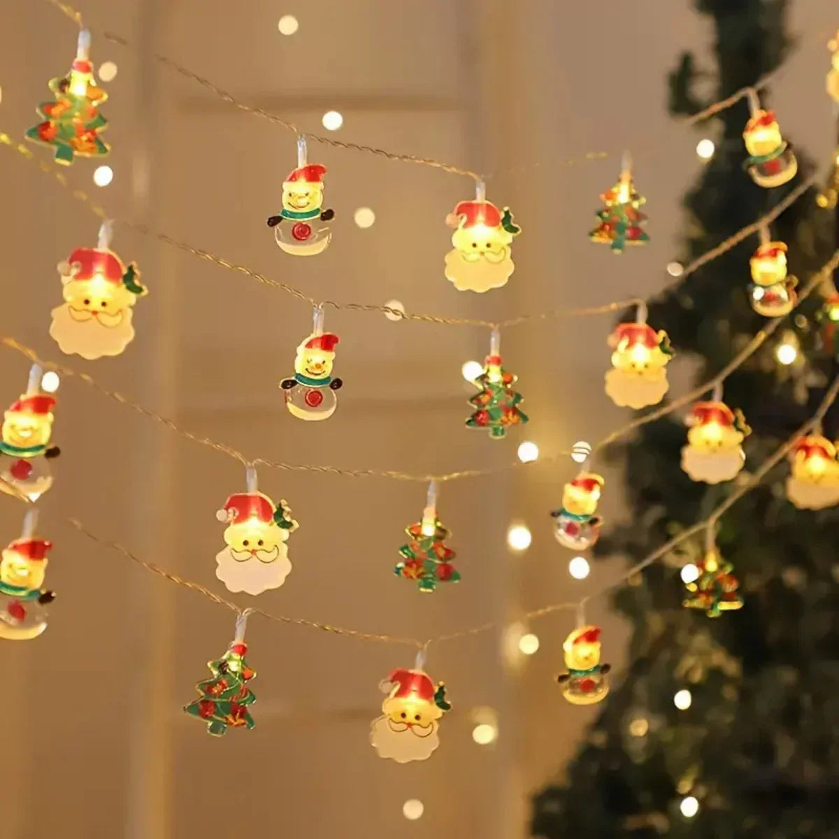 LumiWeih LED Christmas String Lights – Snowman, Christmas Tree & Santa Fairy Lights for Festive Indoor Décor