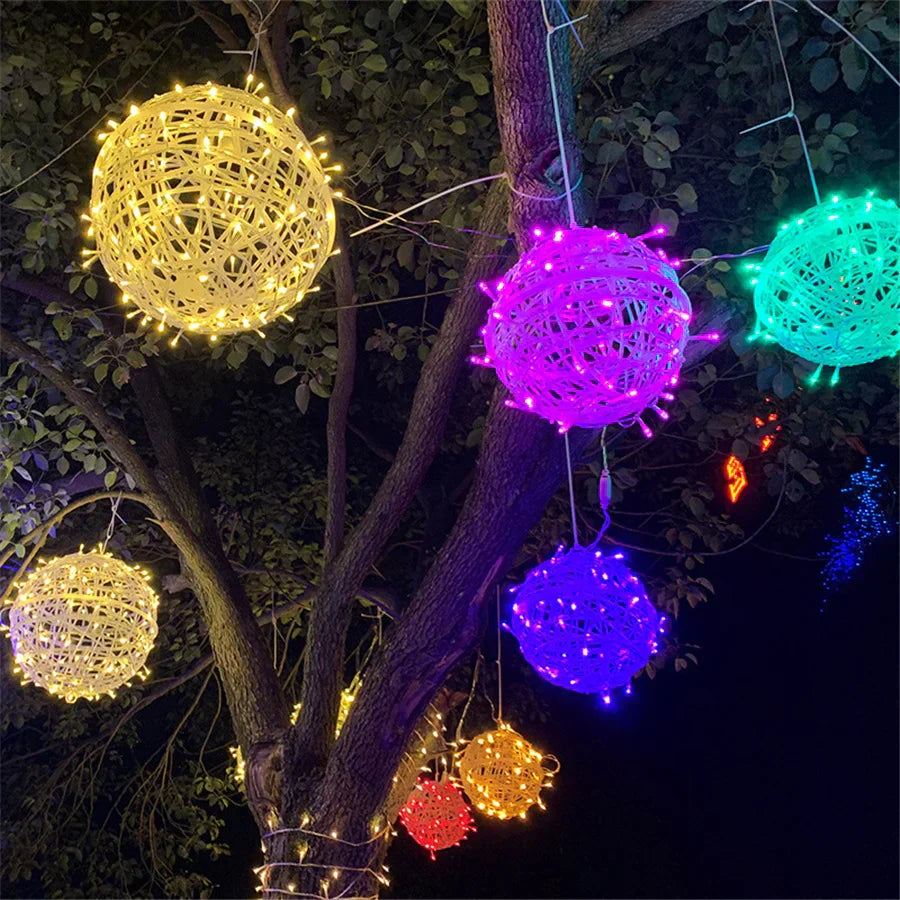 LED Rattan Ball String Lights – Outdoor Fairy Lights for Gardens, Weddings, Patios, Trees & Festive Decorations
