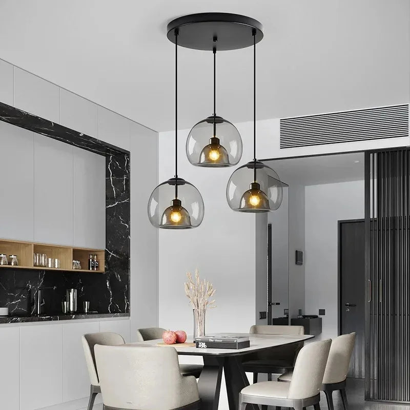 Amber Glass Pendant Light – Modern E27 Ceiling Lamp | Warm Ambient Lighting | Elegant Contemporary Interior Feature