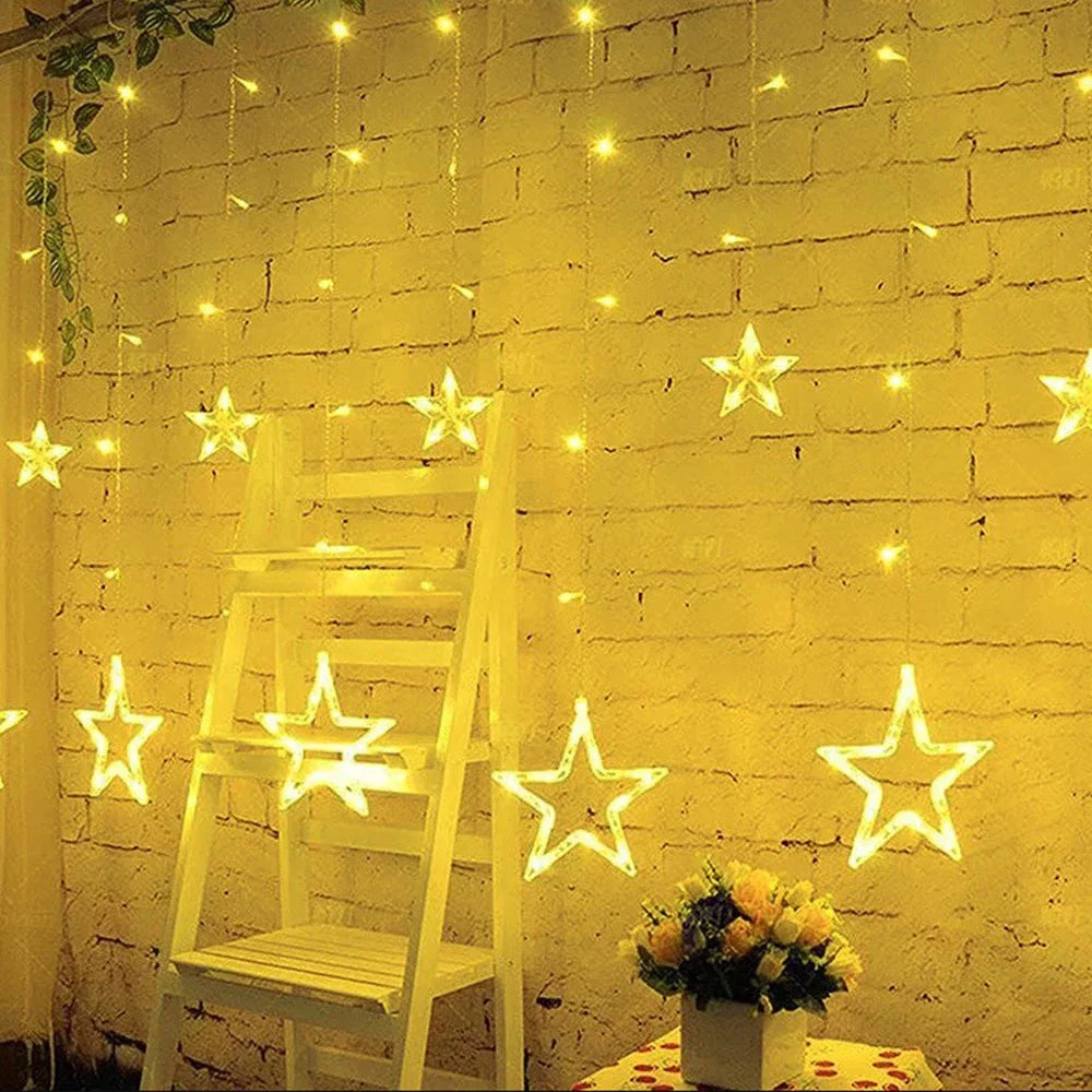 SternGlanz 3.5M LED Star Curtain Lights – 138 LED Christmas Window Lights for Home, Parties & Festive Decorations