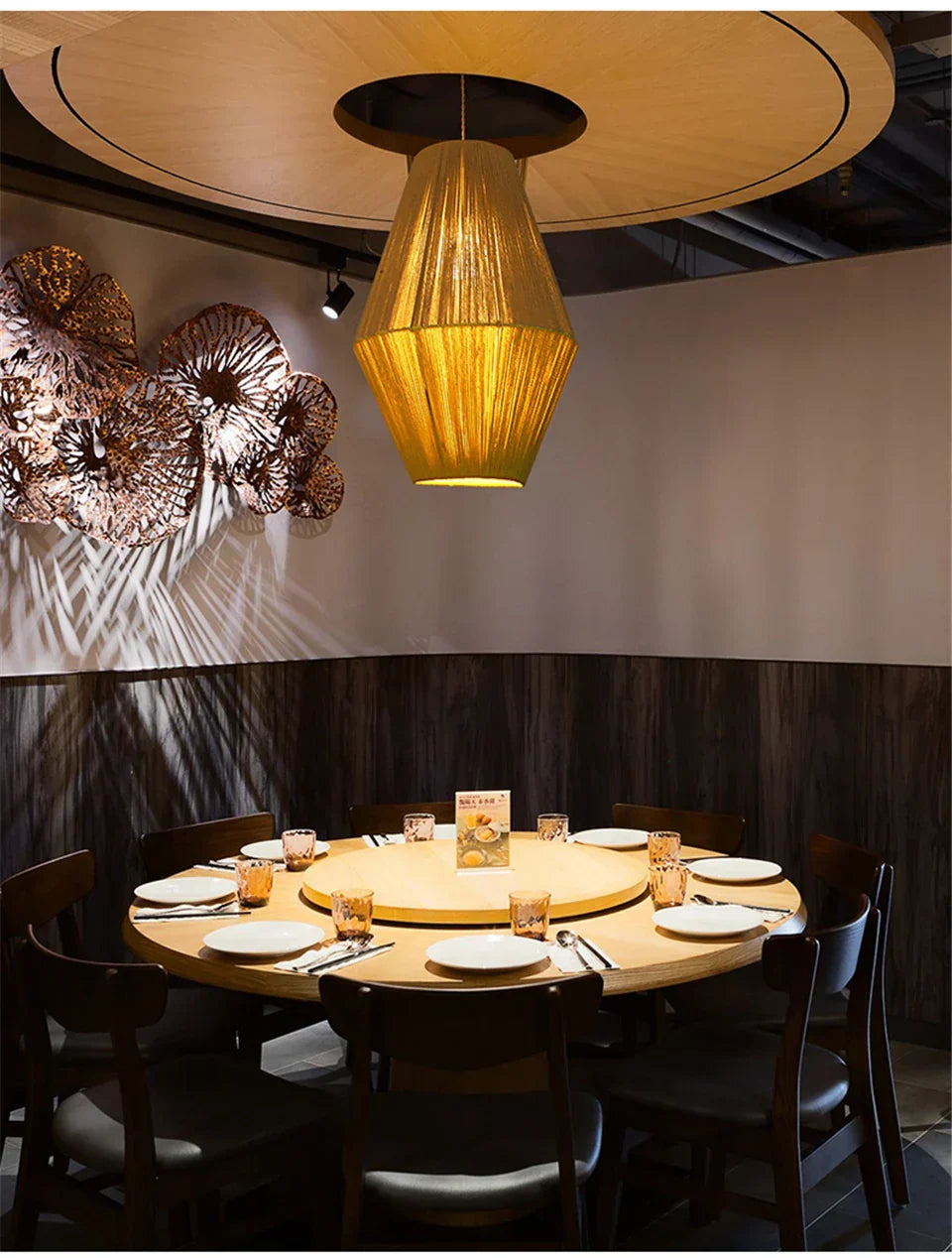 Wabi Sabi Rattan Pendant Light – Handwoven Bamboo Ceiling Lamp | Dimmable Natural Lighting | Artisan Japanese-Inspired Design