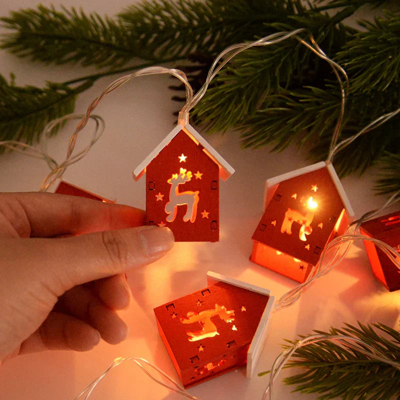 NordiHaus LED Wooden House String Lights – Scandinavian Christmas Decoration Collection 2025