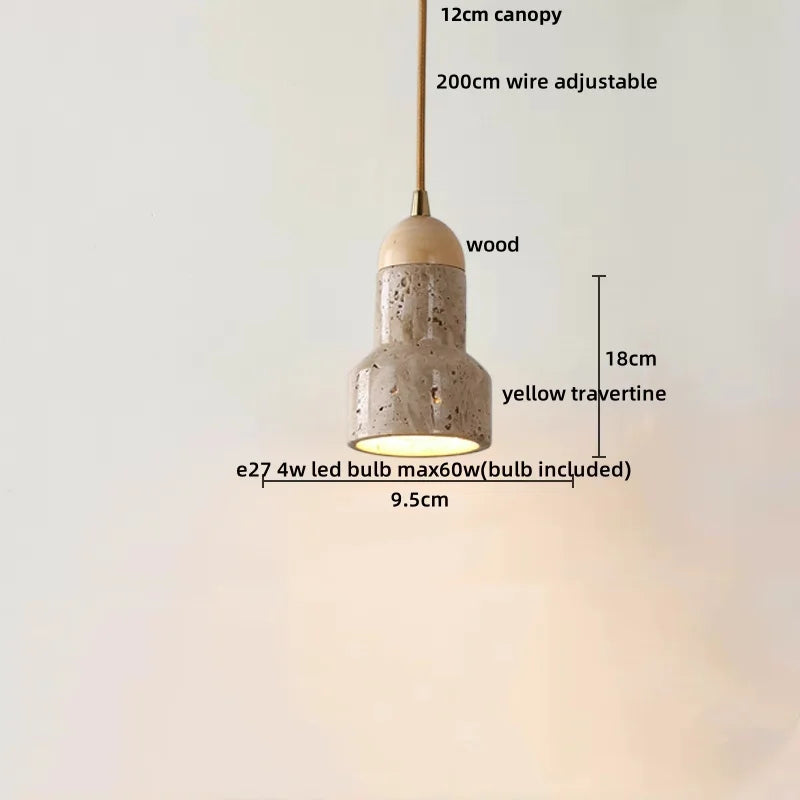 Wabiora Pendant Light – Travertine Stone & Wood Ceiling Lamp | Japandi Ambient Lighting | Natural Interior Harmony