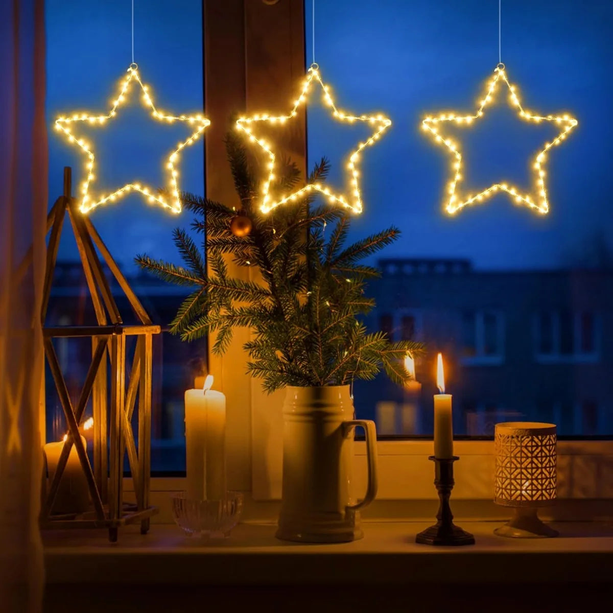 StellaLicht Christmas Window Star Lights – Set of 3 LED Stars with 8 Lighting Modes for Indoor & Outdoor Decoration