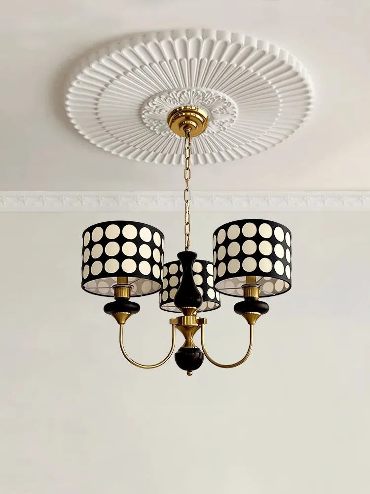 Traditional Copper Chandelier with Fabric Shades – Luxury Classic Ceiling Light | Elegant Ambient Lighting