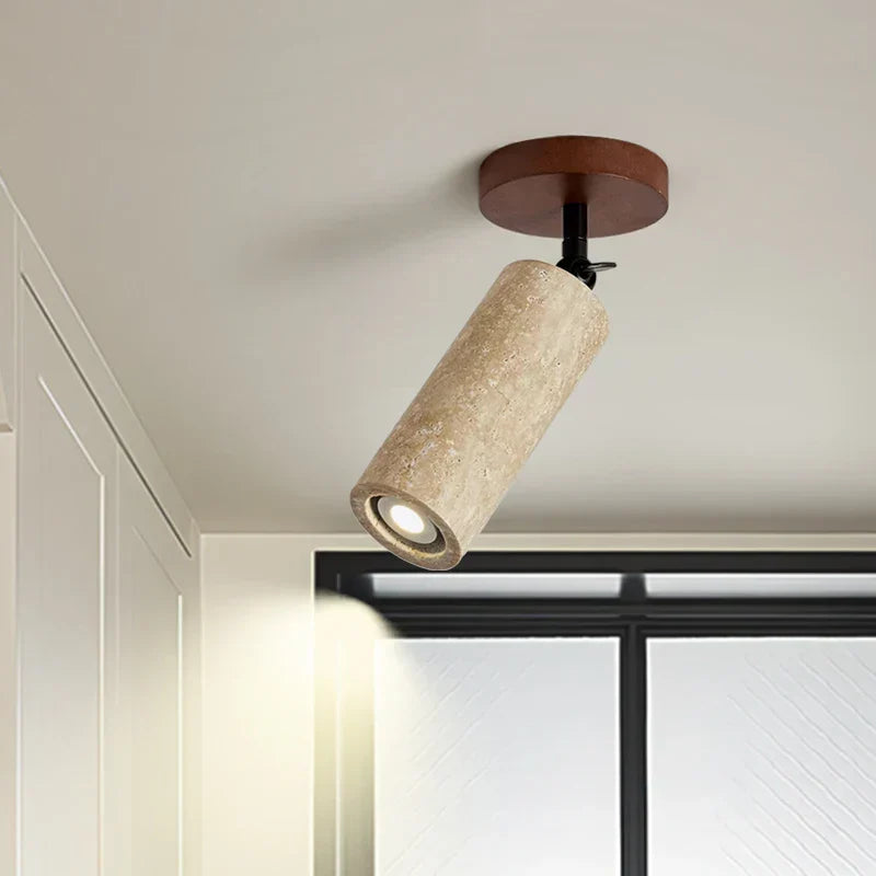 Travero Flush Ceiling Light – Wabi-Sabi Travertine Stone Lamp | Minimalist Natural Lighting for Modern Interiors