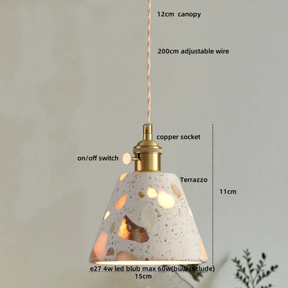 Terrazzo Stone Pendant Light with Copper Detail – Modern LED Ceiling Lamp | Contemporary Designer Lighting