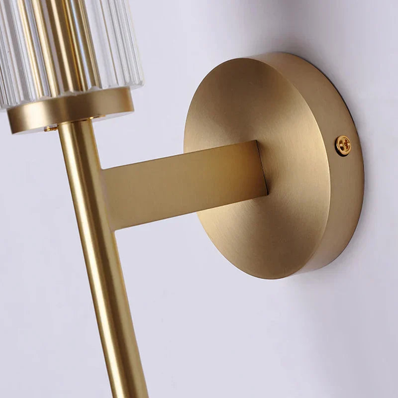 Modern Clear Glass Wall Light – Gold Brass E14 LED Wall Lamp for Bedrooms, Hallways & Bathrooms