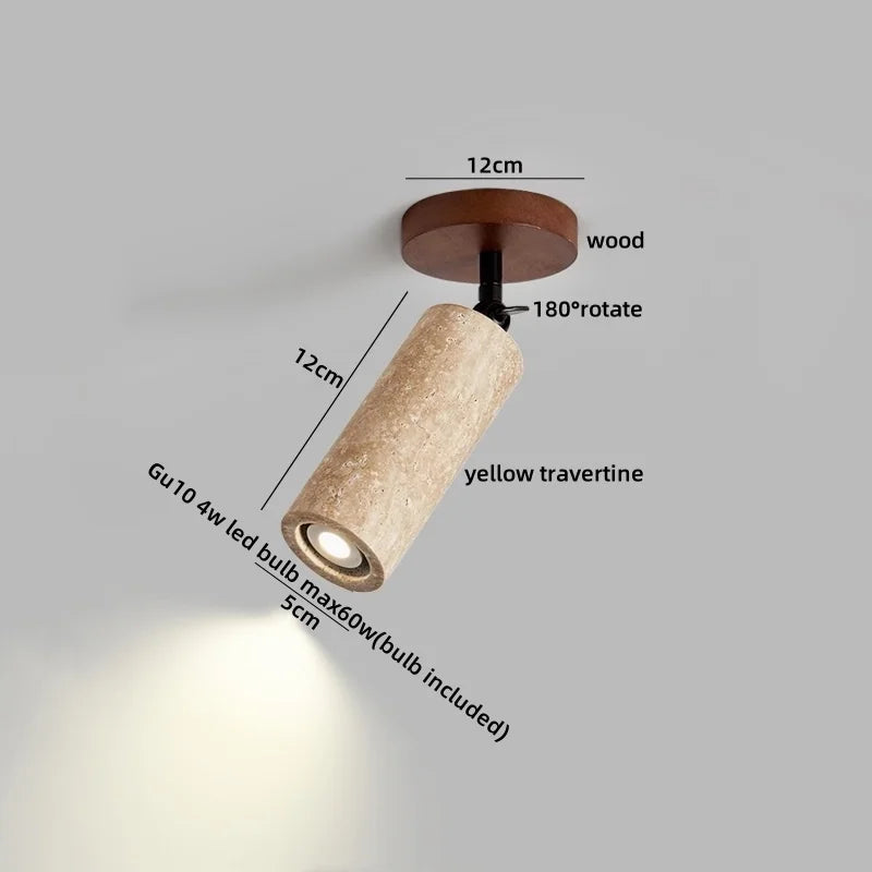 Travero Flush Ceiling Light – Wabi-Sabi Travertine Stone Lamp | Minimalist Natural Lighting for Modern Interiors