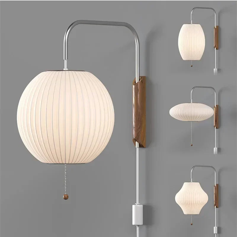Japandi Silk Wall Light – Handwoven Fabric & Wood Wall Lamp | Soft Ambient Lighting | Contemporary Japanese-Inspired Design