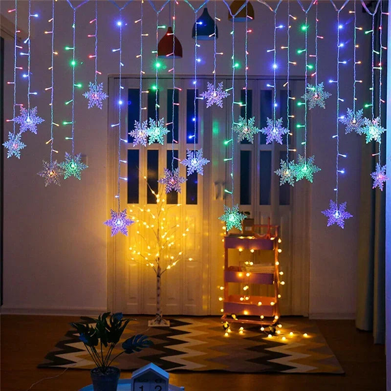 LumaSnow 4M LED Snowflake Curtain Lights – Christmas Icicle String Lights for Windows, Parties & Holiday Decorations