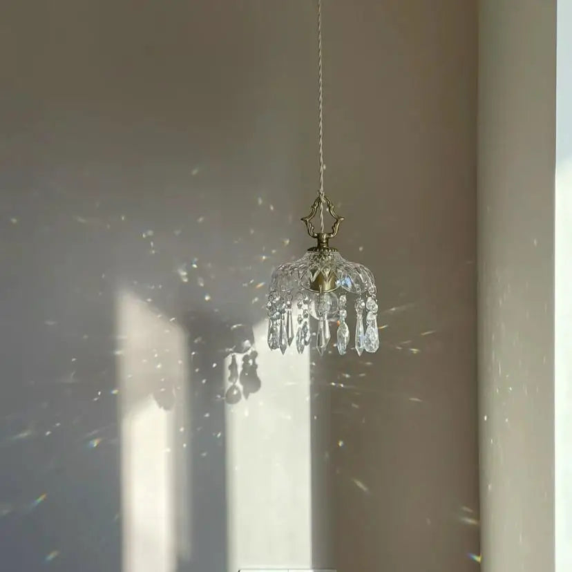 French Crystal Glass Pendant Light – Luxury Gold LED Chandelier | Elegant Ambient Lighting | Vintage-Inspired Statement Piece