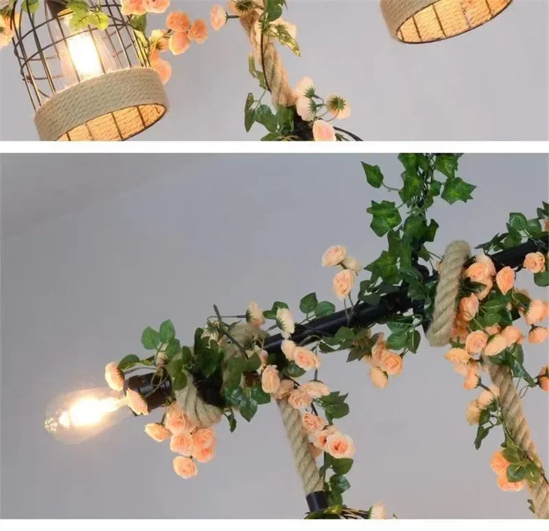 Vintage Farmhouse Chandelier – Industrial LED Pendant Light | Rustic Dining & Café Lighting | Statement Ceiling Feature