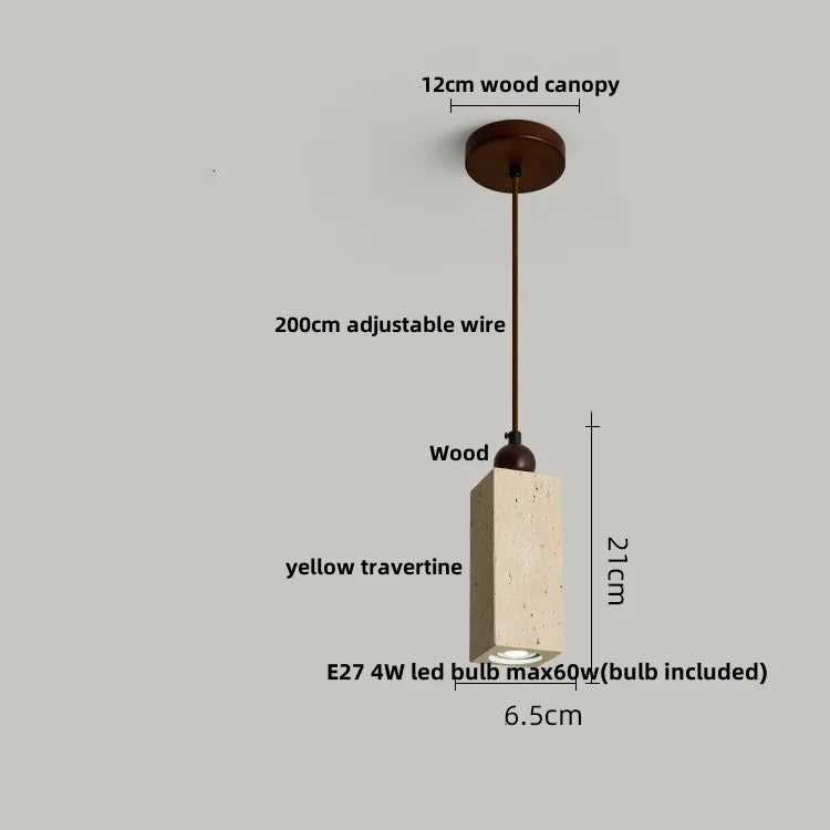 Wabiora Pendant Light – Travertine Stone & Wood Ceiling Lamp | Japandi Ambient Lighting | Natural Interior Harmony