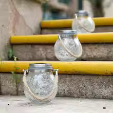 Set of 3 Solar-Powered Crackle Glass Garden Lights – Elegant Outdoor Solar Lighting