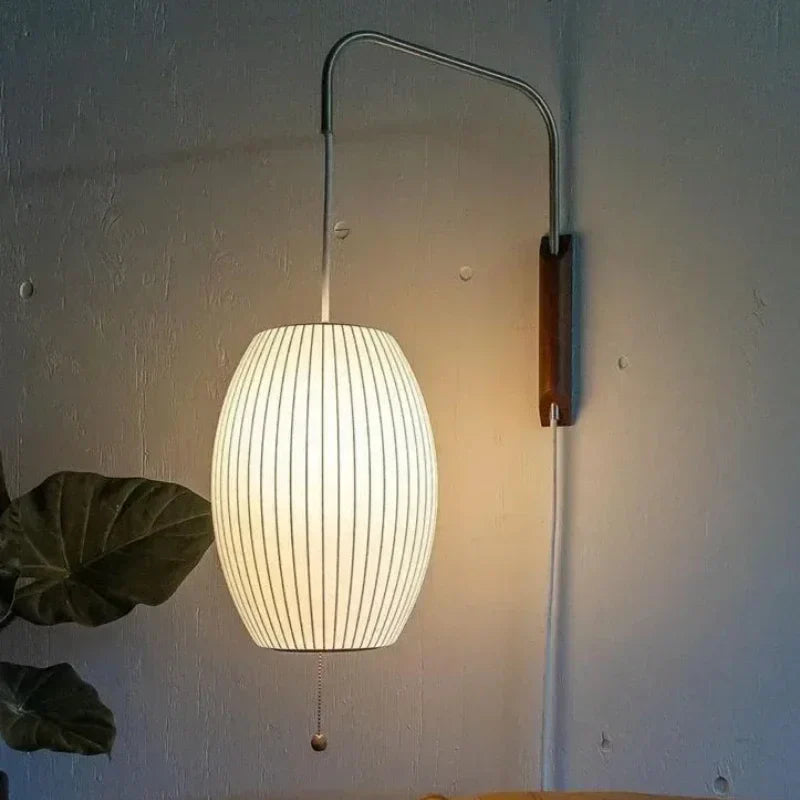 Japandi Silk Wall Light – Handwoven Fabric & Wood Wall Lamp | Soft Ambient Lighting | Contemporary Japanese-Inspired Design