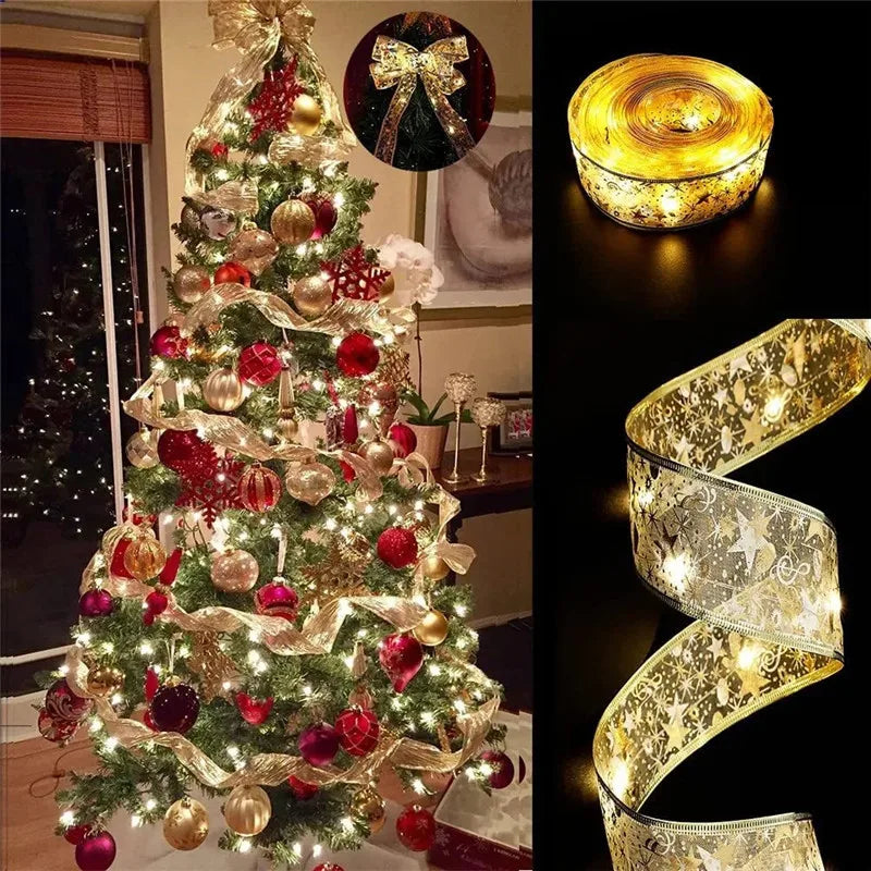 LumiRibbon Gold LED Ribbon String Lights – Decorative Lighted Ribbon for Christmas Trees, Gifts & Festive Displays