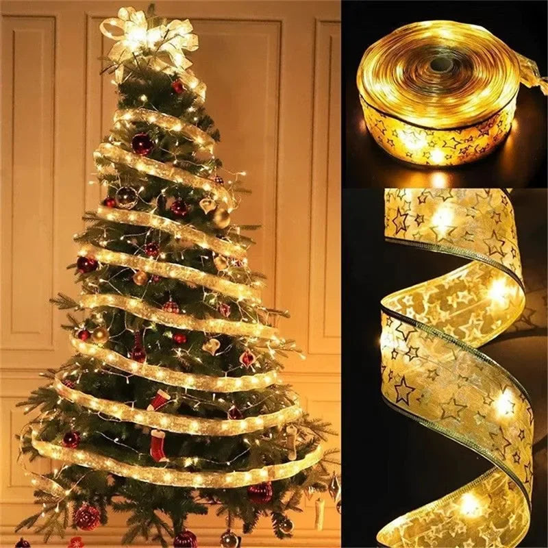 LumiRibbon Gold LED Ribbon String Lights – Decorative Lighted Ribbon for Christmas Trees, Gifts & Festive Displays