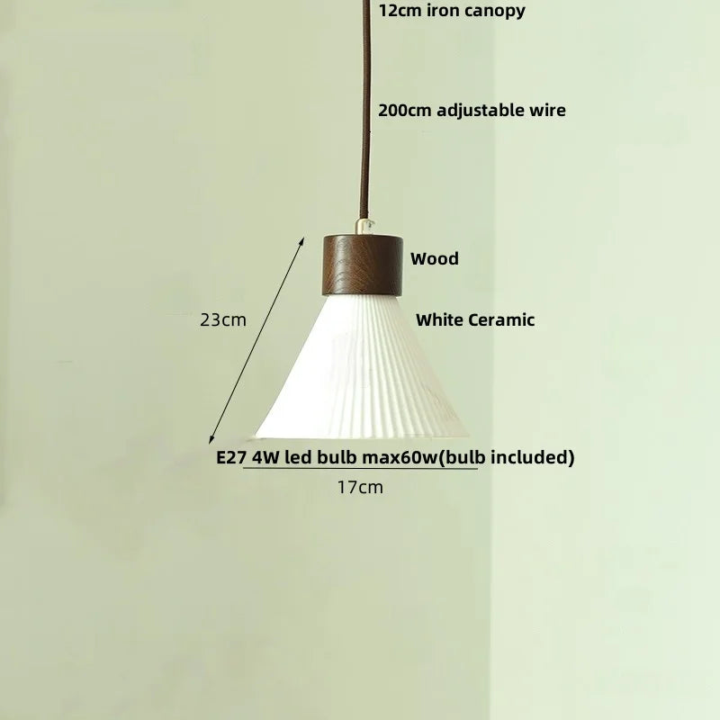 Ceramic & Wood Pendant Light – Modern Nordic LED Hanging Lamp | Natural Contemporary Lighting