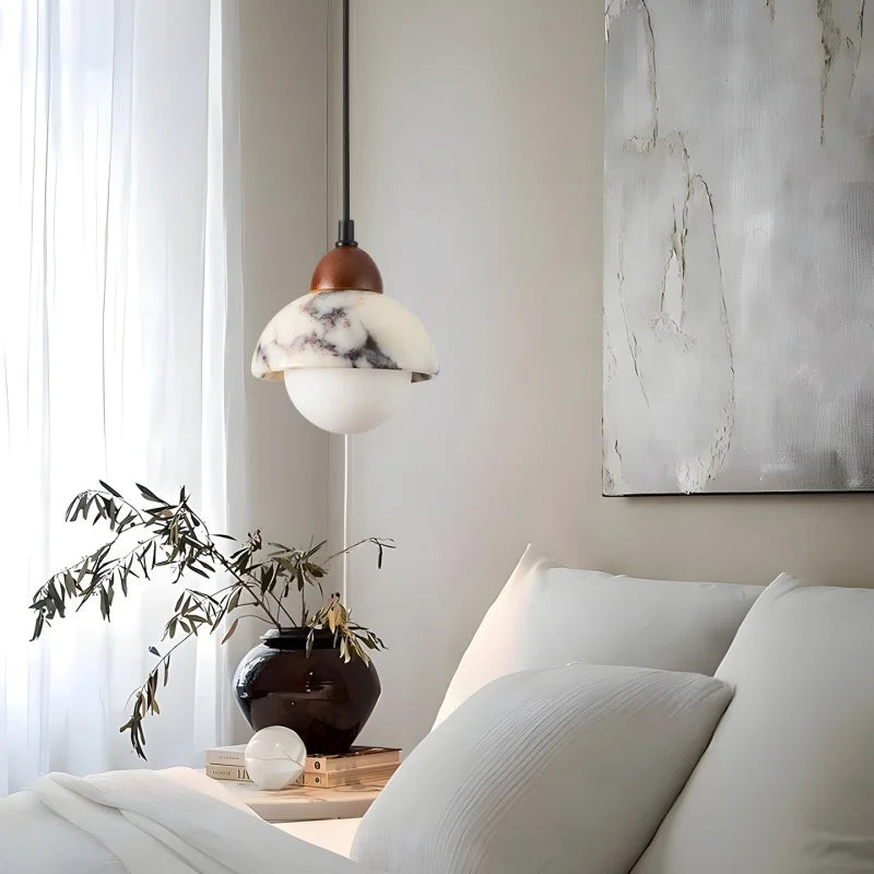 Marbelle Globe Pendant Light – Marble & Glass Ceiling Lamp | Japandi Ambient Lighting | Timeless Interior Elegance