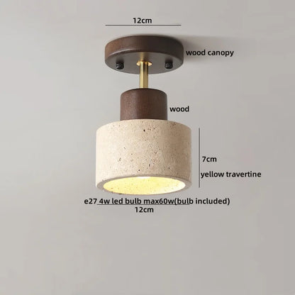 Travero Flush Ceiling Light – Wabi-Sabi Travertine Stone Lamp | Minimalist Natural Lighting for Modern Interiors