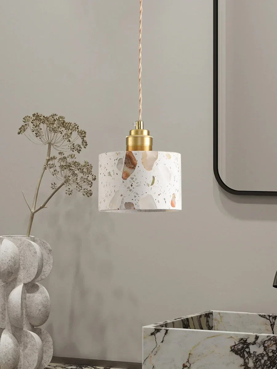 Terrazzo Stone Pendant Light with Copper Detail – Modern LED Ceiling Lamp | Contemporary Designer Lighting